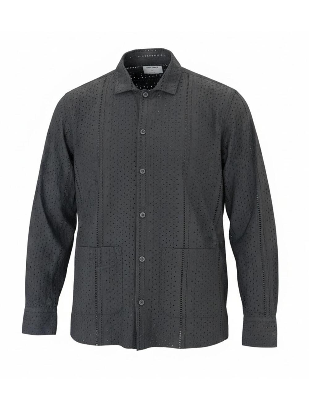 Black Eyelet Button-Up Shirt Jacket